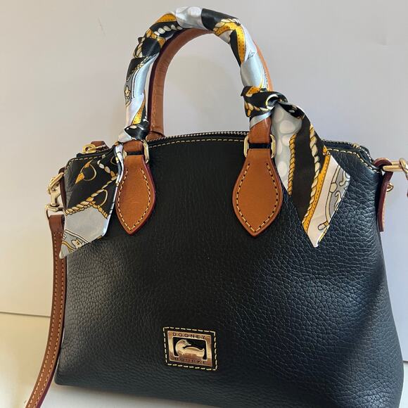 DOONEY & BOURKE Dillen Satchel, Black and Brown Leather Crossbody, + Bag Scarf! - Picture 6 of 15